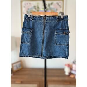 Forever 21 Denim Front Zip Mini Pencil Skirt with Pockets Size L